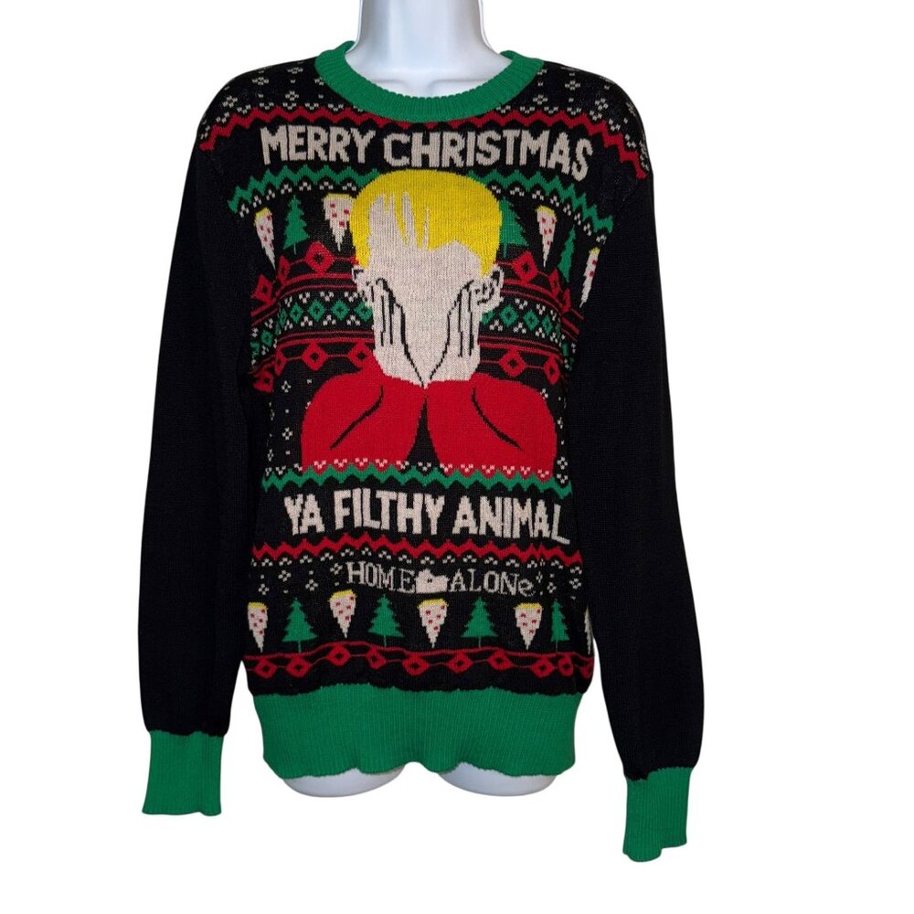 Home Alone Sweater Juniors L Merry Christmas Ya Filthy Animal Black Holiday